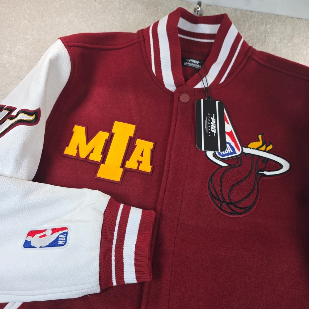 Miami Heat Varsity Jacket Mens L Burgundy White Pro Standard NBA Wool‎ Blend NWT